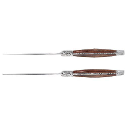 Trudeau Set of 6-Brown & Gray Laguiole Steak Knives with Pakkawood Handles, Stainless/Wood