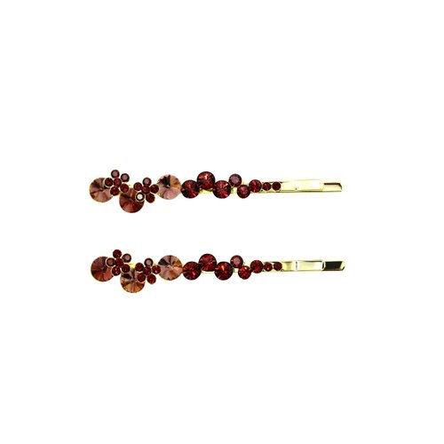 Faship A Pair Of Burgundy Premium Rhinestone Crystal Floral Hair Clips Pins 2 Pcs