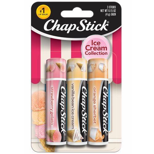 ChapStick Lip Care Set, Ice Cream Collection 3-Pack – Strawberry Gelato, Vanilla Bean Ice Cream, Orange Sherbet Lip Balm, 0.15 Oz Ea