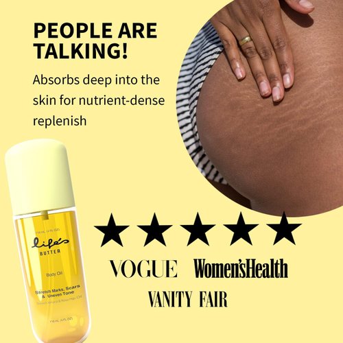 Life's Butter Body Oil with Jojoba Oil, Sweet Almond Oil, Sunflower Oil, Grapeseed Oil for Scars and Stretchmarks, Body Oil for Pregnancy Improves elasticity and Visibily Firms and Tones | 100% Natural
