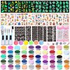 TEUVO Kids Glitter Tattoo Kit with 50 Colors Glitter Powder, 132 Stencils, 10 Luminous Sticker, 6 Glow-in-the-Dark Powder, Body Face Glitter Makeup Temporary Tattoos for Halloween Christmas Birthday