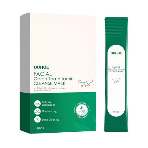 Facial Green Tea Vitamin Cleanse Mask, Facial Acne Deep Moisturizing Smear Delicate Pores Tender Skin, Mask for Radiant Skin, 12 Counts/Box (1 Box)