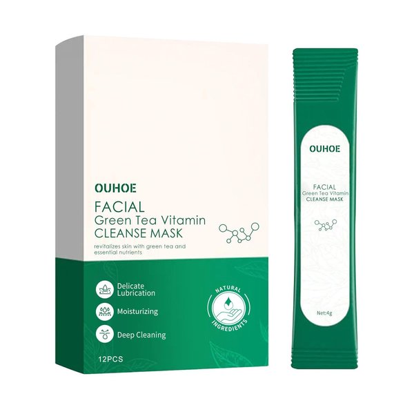 Facial Green Tea Vitamin Cleanse Mask, Facial Acne Deep Moisturizing Smear Delicate Pores Tender Skin, Mask for Radiant Skin, 12 Counts/Box (1 Box)