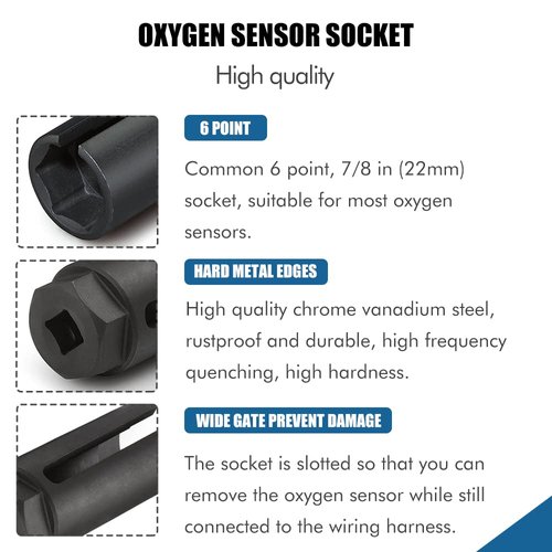 KEDAKEJI Oxygen Sensor Socket with Side Wire Cutout 3/8-Inch Drive by 7/8-Inch fits All Vehicle O2 Removal and Installation Offset Oxygen Sensor Socket(22 mm)
