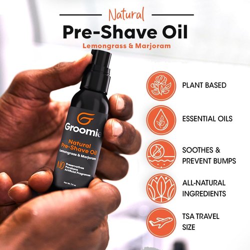 GROOMIE Natural Pre-Shave Oil for Bald Headed Men and Women | Specially Formulated Plant Based Recipe with Milk Thistle Seed, Essential Oils, Antioxidants, and Vitamin E | Promotes Close Shave -1 OZ