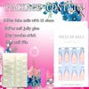 Press on Nails Almond Blue French Tip 24Pcs Glossy Full Cover Acrylic Medium Reusable Blue False Nails with Pearl Designs Natural Artificial Almond Fake Nails with Glue Stick on Fingernails for Women