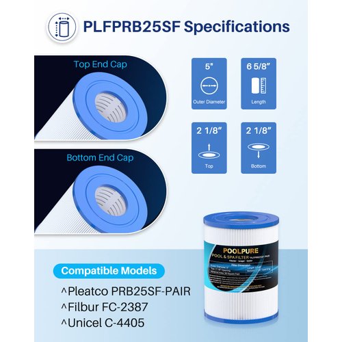 POOLPURE PRB25SF Spa Filter Replaces Unicel C-4405, Filbur FC-2387, PRB25SF-PAIR, R172464, APCC7062, CMP 25392-000-100, 17-2464, 817-5010 Hot Tub Filter 2 Pack