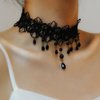 Xerling Floral Black Lace Choker with Crystal Beads Tassel for Women Short Necklace Flower Grunge Necklace Halloween Costume Jewelry