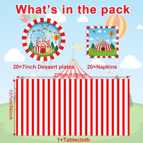 Circus Theme Paper Plates and Napkins Circus Party Decorations Tableware Set Carnival Circus Theme Dinner Plates Circus Party Tablecloths for Kids Circus Birthday Party Decor Supplies