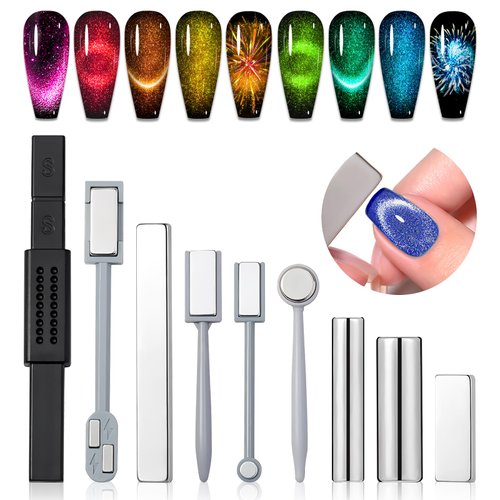 SAVILAND Cat Eye Magnetic for Nail: 9PCS Cat Eye Gel Nail Polish Magnet Tools Set Strong Suction ...