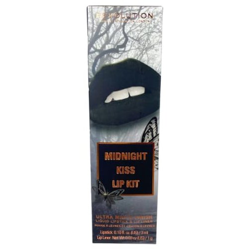 Revolution Midnight Kiss Lip Kit, Ultra Matte Finish Lipstick & Lip Liner, Black 0.10 Fl Oz/0.03 oz (Packaging May Vary)