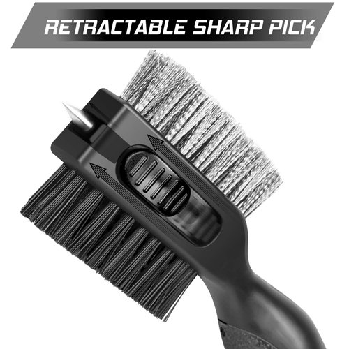 prowithlin Golf Club Brush and Golf Club Groove Cleaner 2 in 1, 2ft Retractable Zip-line Metal Buckle and Retractable Sharp Pick Oversized Brush Head Wire Bristles (Black Upgraded)