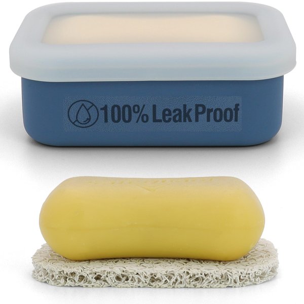 AIMAIAIMAI Compact Leakproof Travel Soap Case, Silicone Travel Soap Container, Portable Soap Box with Drainage Layer, Shatterproof Soap Holder for Bathroom, Gym (Blue)