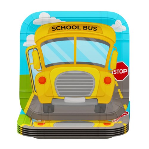 Blue Orchards School Bus Dessert Plates (Pack of 20) - School Bus Party Supplies, School Bus Birthday Plates, School Graduation Decorations, Transportation Party