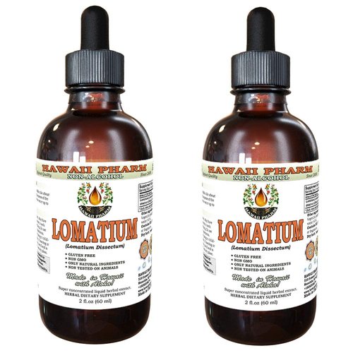 Hawaii Pharm Lomatium Alcohol-Free Liquid Extract, Lomatium (Lomatium Dissectum) Dried Root Glycerite Natural Herbal Supplement 2x2 oz