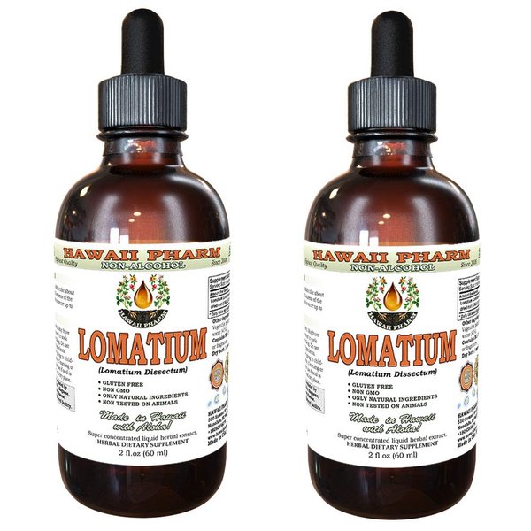 Hawaii Pharm Lomatium Alcohol-Free Liquid Extract, Lomatium (Lomatium Dissectum) Dried Root Glycerite Natural Herbal Supplement 2x2 oz