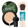 Mushroom Head Air Cushion CC Cream Foundation Face Makeup Set with Lightweight Non-greasy Loose Setting Powder, Full Coverage Liquid Foundation Lasting Moisturizing BB Cream for All Skin Types（2PCS）