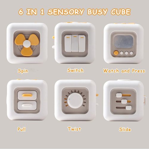 JWISLAND 6 in 1 Busy Cube Toys for 1 Year Old Boy, Busy Learners Activity Cube for Toddlers 1-3, Car Travel Sensory Toys for Fine Motor Skills, Birthday Gift for Boys and Girls