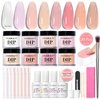 AZUREBEAUTY Dip Powder Nail Kit, Jelly Translucent Milky White Sheer Pink Nude Neutral Clear 8 Colors, Dipping Powder Liquid Set Added Matte Top Coat with Nail Sticks French Nail Art Manicure Salon