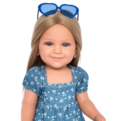 Light Denim Maxi Dress with Delicate Little Print for 18 Inch Kennedy and Friends Dolls