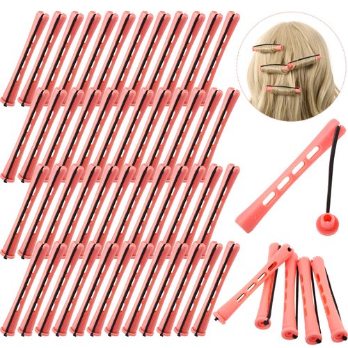 WILLBOND 48 Pieces Plastic Pink Perm Rods Long Variety Hair Perm Rods Hair Curling Roller Rods for Women Hair Hairdressing Styling Tools