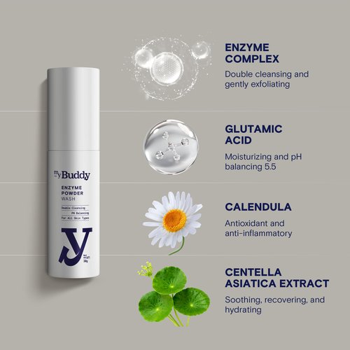 myBuddy Enzyme Powder Wash. Gentle Mens Face Wash Made by Korean Skin Care Quality| Safe for sensitive skin| Enzymes Complex - Papain, Pineaple, Allantoin| Perfect for Men Facial Care Kit 1.05oz