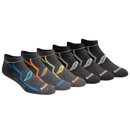 Saucony Men's Multi-Pack Bolt Performance Comfort Fit No-Show Socks, Grey (6 Pairs), Shoe Size: 8-12