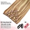 Senmy Clip in Hair Extensions Real Human Hair Blonde16inch 120g 7Pcs Silky Straight Highlighted Blonde Human Hair Clip in Extensions #P8/613 Camel Brown with Blonde Hair Extensions Clip In