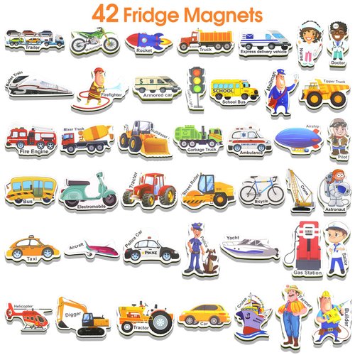 42PCS Foam Fridge Magnets for Toddlers, Vehicle Toddler Magnets Toys, Fridge Magnets for Kids, Refrigerator Magnets for Kids, Magnets for Kids on Fridge, Baby Toddler Magnets for Refrigerator