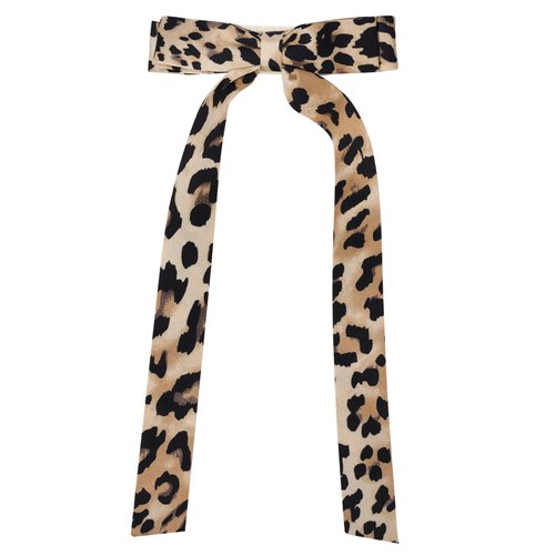 Leopard Hair Claw Clip Long Tails Bowknot Hair Ribbon French Design Ponytail Holder Hair Accessories for Women Gilrs, Brown
