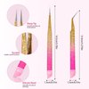 Double Ended Nail Art TweezersCurved,2Pcs Tweezers, Eyelash Tweezers, Straight Fine Tip Tweezers for Women with Silicone Pressing Tips, Suitable for Nail Art, Diamond Painting, Hair Removal, Jewelry