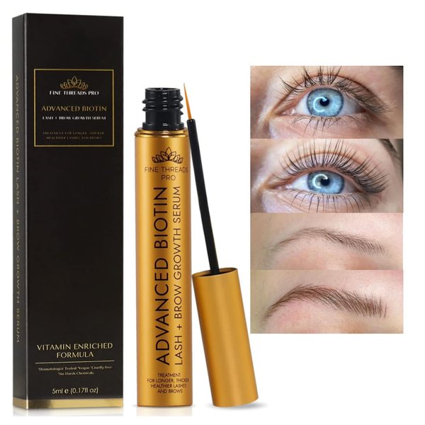 2 in 1 Physician Developed Biotin Serum for Fuller, Longer, Thicker & Healthier Eyelashes + Brows; Lash Extensions Safe, Irritation free, Nontoxic, Vegan; Results in 2-6 Weeks