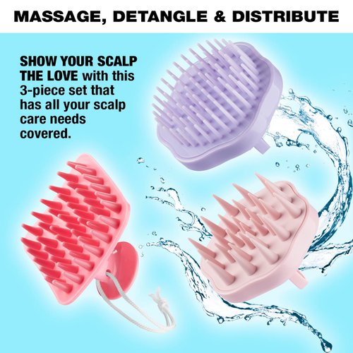 Conair Scalp Massager - Scalp Massager hair growth - Head Massager Scalp - 3 Unique Brush Heads - 3 Pack