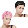 WLLHYF Wig Cap Thick Long Hair Caps Adjustable Elastic Net Anti-Slip Mesh Braided Weaving Making Crochet Sew Weave Fishnet Part Grip Headband Hat Women(Black/Pink)