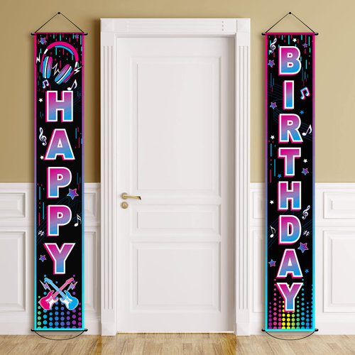Music Happy Birthday Party Banner Music Party Decorations Outdoor Hanging Banners Musical Theme Door Porch Sign Music Birthday Party Decoration Supplies for Teens Social Media Theme Birthday Party