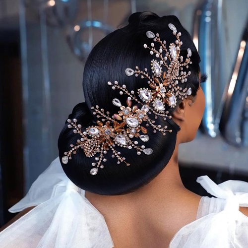 HNCCX Crystal Rhinestone Bridal Headpiece Forehead Hair Accessory for Woman Handmade Wedding Headband (Gold, One size fits all)