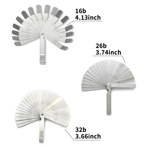2 Pack Feeler Gauge with 32/26 Blades and 1 Pack Offset Feeler Gauge with 16 Blades - Stainless Steel Feeler Gauge Dual Marked Metric and Imperial Gap Measuring Tool for Automotive Repair