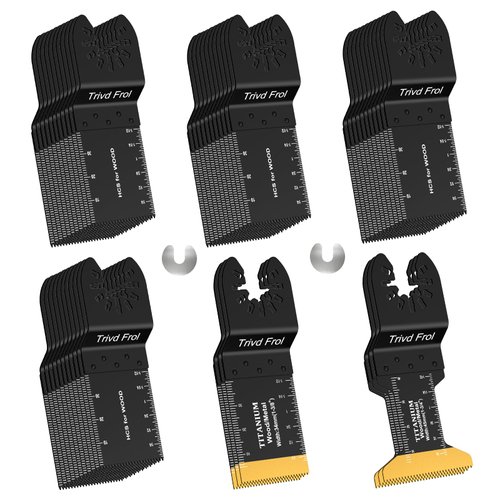 Trivd Frol 50PCS Oscillating Saw Blades, Professional Universal Titanium Multitool Blades for Wood Plastics Metal, Quick Release Multi Tool Blades Kits Fit Dewalt Ryobi Milwaukee Rockwell Fein Makita