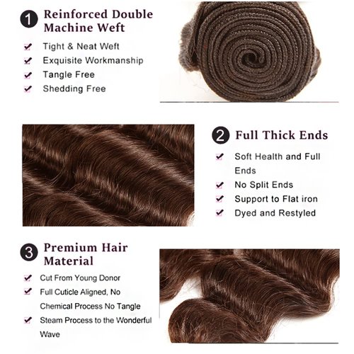 30 30 30 Inch DiexrLamx Hair Brown Bundles Color #4 Deep Wave Human Hair Bundles 8A Brazilian Unprocessed Virgin Hair Dark Brown Loose Deep Wave Bundles Human Hair Color #4 Bundles Hair Weave