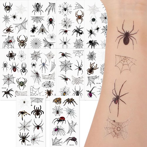 10 Sheets Spider Temporary Tattoos for Halloween Realistic Spider Web Tattoo Stickers for Face Body Spider Tattoo for Women Men Makeup Halloween Party