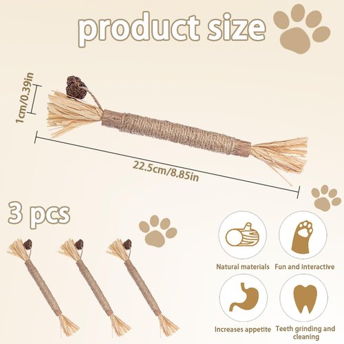 Biunnru Silvervine Cat Toy for Dental Care, Chewing, and Interactive Play Teeth Cleaning and Fresh Breath Toy for Indoor Outdoor Cats (3Pcs)