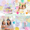 YEOCU Birthday Decorations, NO DIY, Pre-Strung Happy Birthday Banner with Honeycomb Balls, Hanging Swirls, Circle Dots Garland, Happy Birthday Party Decorations for Women Men Boys Girls (Pastel)