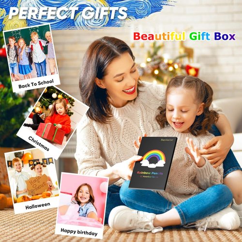 Stocking Stuffers for Kids,12-Color Rainbow Pencils with Gift Box, Jumbo Colored Pencils for Adult Coloring Sketching, Drawing Kit Fun Pencils Cool Stuff Christmas Gifts Art Supplies for Adults Kids
