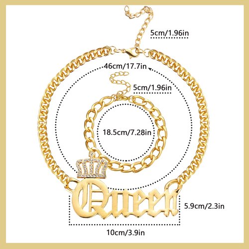 HAIAISO 80s/90s Hip Hop Queen Costume Kit for Women Sunglasses Bamboo Hoop Earrings Chunky Queen Pendant Cuban Chain Necklace Bracelet Rapper DJ Accessories Set(Bamboo set)