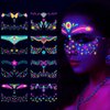 Glow in The Dark Tattoos Stickers, Fake Face Temporary Tattoos Makeup UV Neon Floral Body Paint Tattoo Stickers Decorations for Adults Women Festival Bar Party Supplies 8PCS