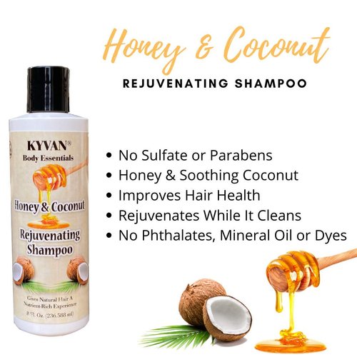 KYVAN Honey & Coconut Rejuvenating Shampoo & Nourishing Conditioner Set, Paraben Free, Cruelty Free, Natural Hair, 8 oz each
