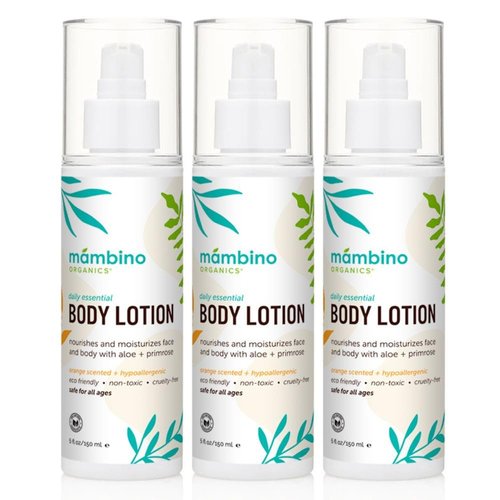 Mambino Organics Daily Essential Face And Body Lotion, Coconut + Primrose, 5 Fluid Ounces, 3 Pack