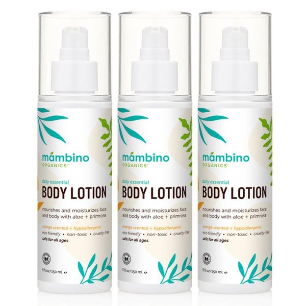 Mambino Organics Daily Essential Face And Body Lotion, Coconut + Primrose, 5 Fluid Ounces, 3 Pack