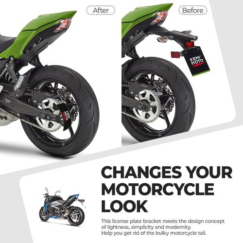 KEMIMOTO Motorcycle License Plate Bracket Universal Black Curved Motorcycle License Plate Holder Side Motorcycle License Plate Mount Tag Bracket