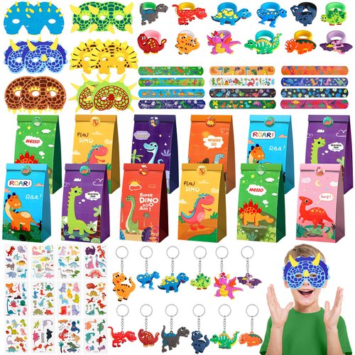 Dinosaur Party Favors, Dinosaur Birthday Decorations, Goodie Bags Stuffers for Kids, Dinosaur Party Supplies, Birthday Goodie Bags for Kids, Dino Goodie Bag Party Favors for Kids 3-5 4-8 8-12
